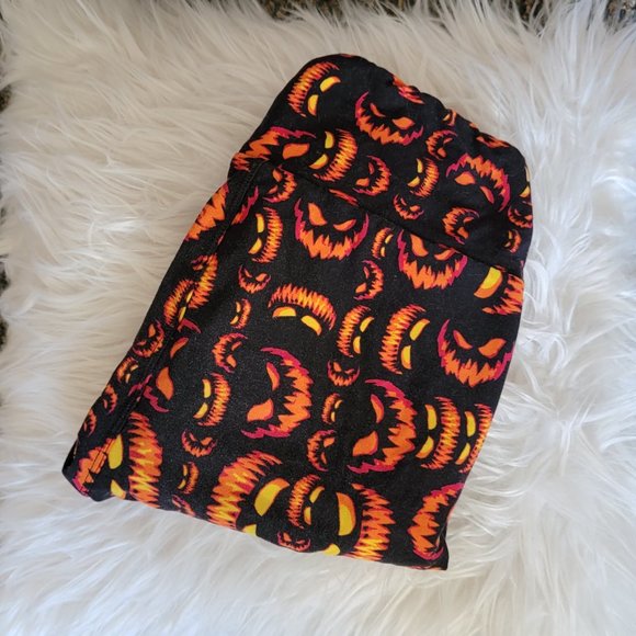 LuLaRoe Black and Orange Halloween Jack-O-Lantern Buttery Soft Leggings One Size - Picture 16 of 16